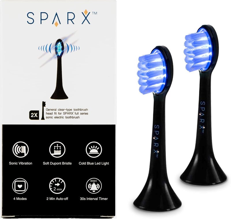 sparx - Toothbrush Replacement Heads, Brush Heads with Blue Light Therapy for Gum Care, Replacement Brush Heads, Black, 2 Pack - Image 1